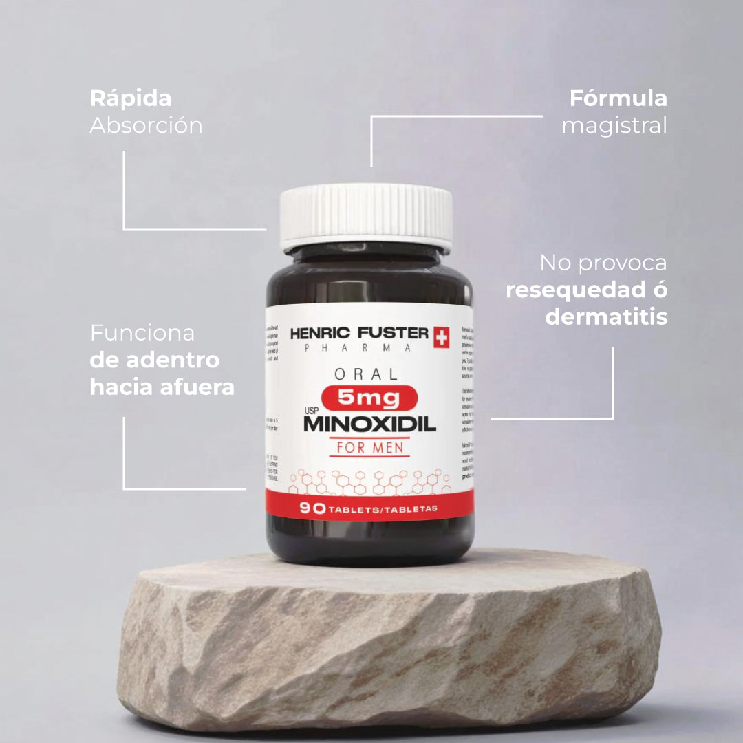 Minoxidil 5 mg con 60 tabletas para 2 meses de tratamiento